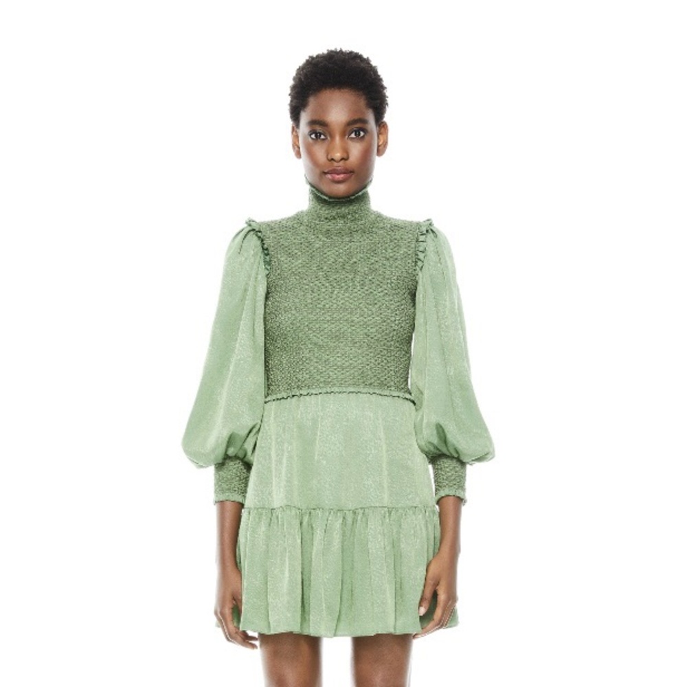Alice & Olivia Elvira Smocked Balloon Mock Tiered Dress